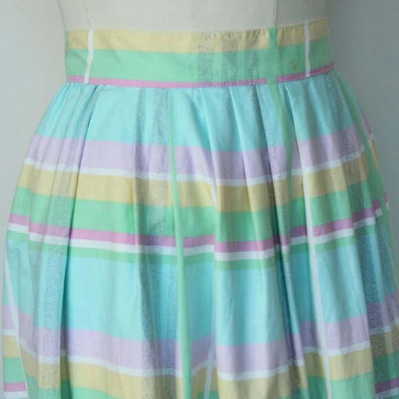 Vintage 1980s Skirt With Pockets, Pastel Windowpane Check A Line - Picture 4 of 10